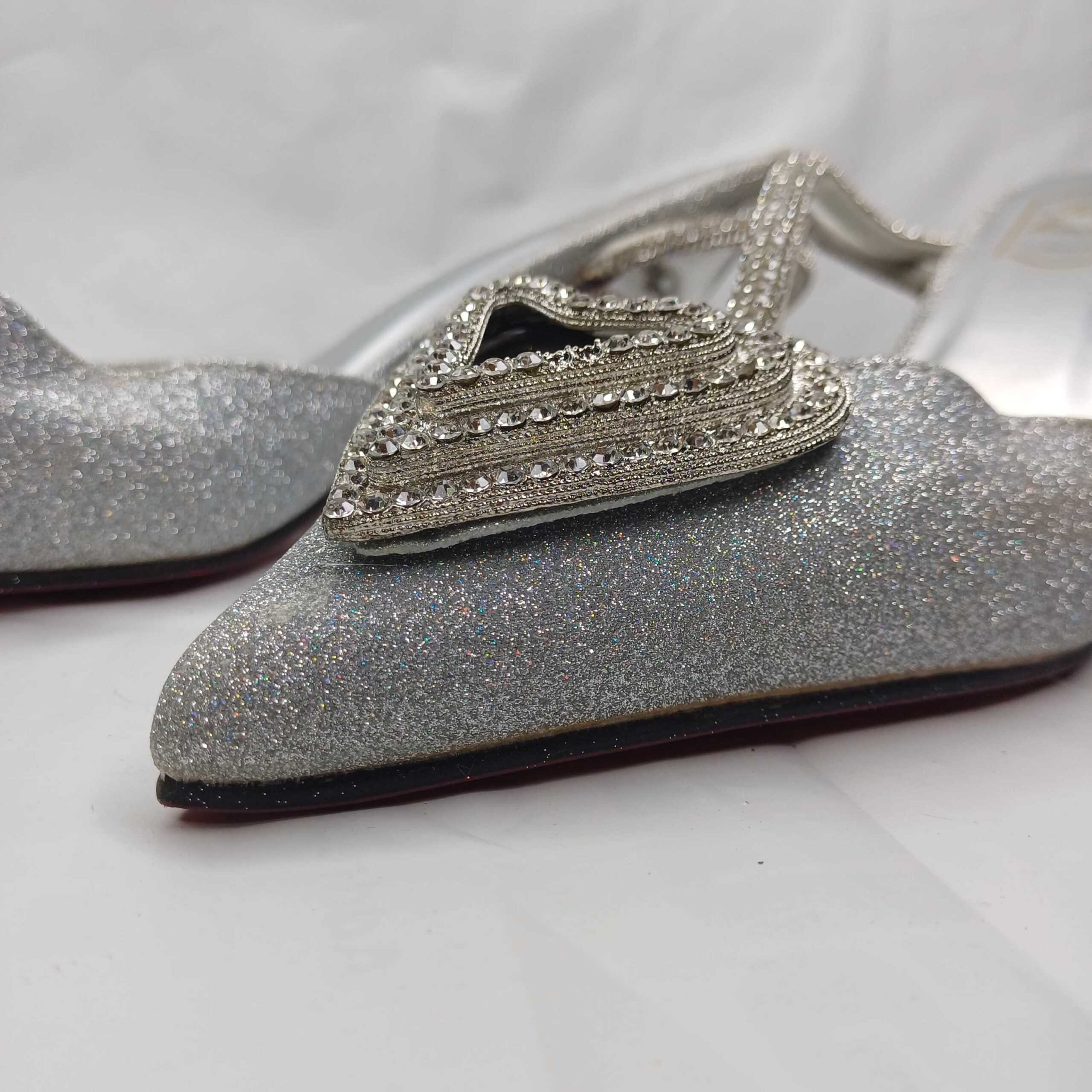 Elegant Silver Rhinestone Slingback Heels - Image 2