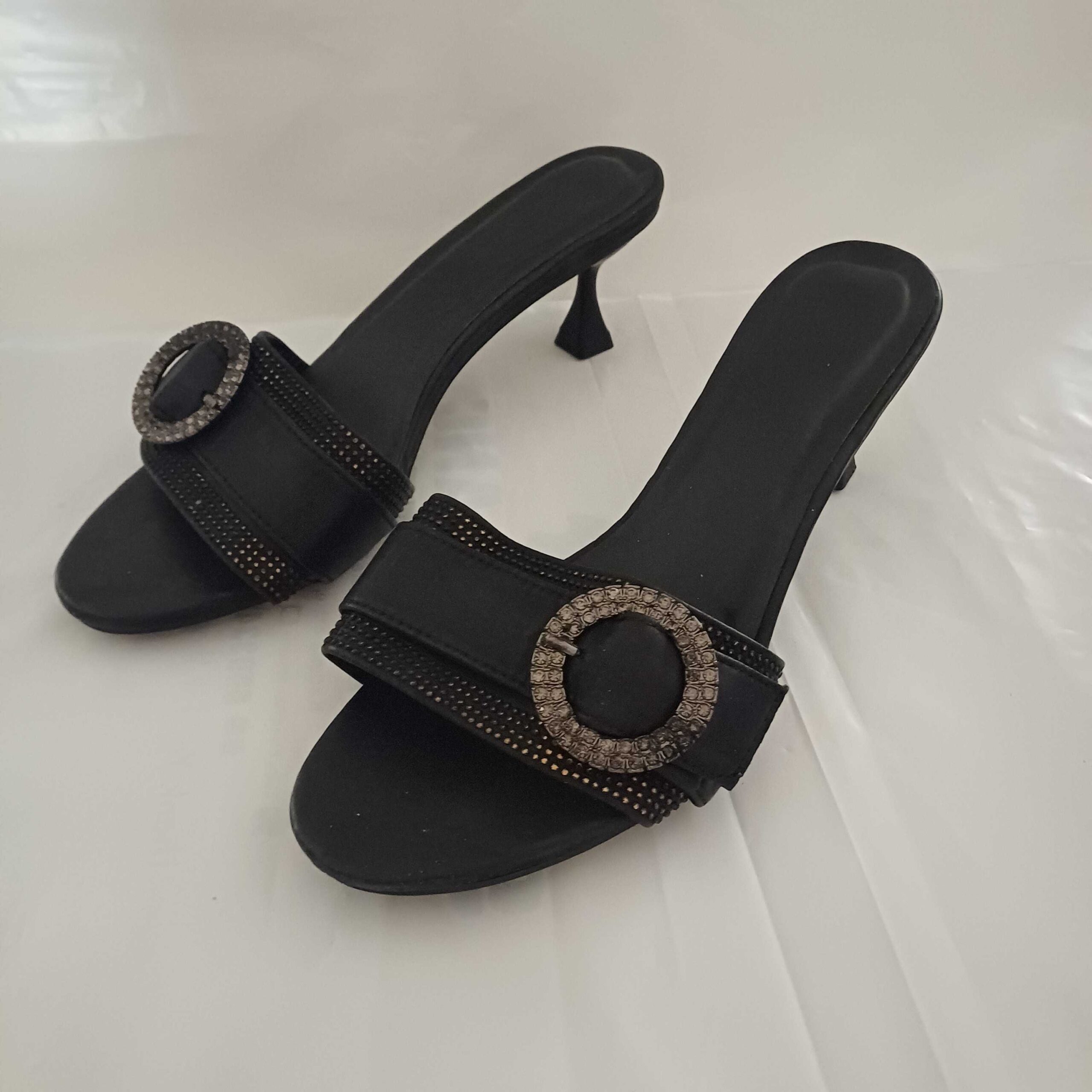 Elegant Black Buckle Heeled Sandals