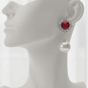 Elegant Red Gemstone and Pearl Drop Earrings