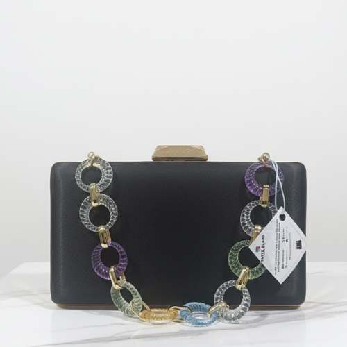 Black Clutch Bag with Colorful Chain Strap