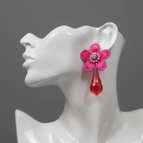 Pink Blossom Teardrop Dangle Earrings