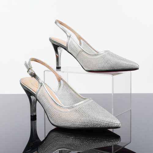 Elegant Silver Mesh Slingback Heels