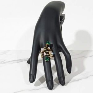 Elegant Gold Ring with Green and Clear Stones