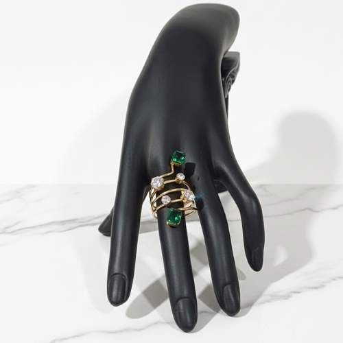 Elegant Gold Ring with Green and Clear Stones