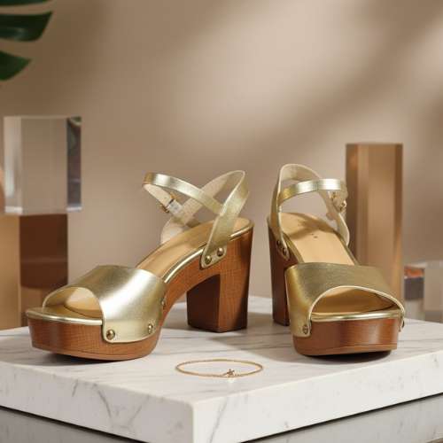 Gold Block Heel Sandals