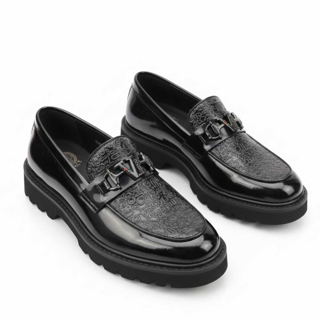 Elegant Black Patterned Loafers