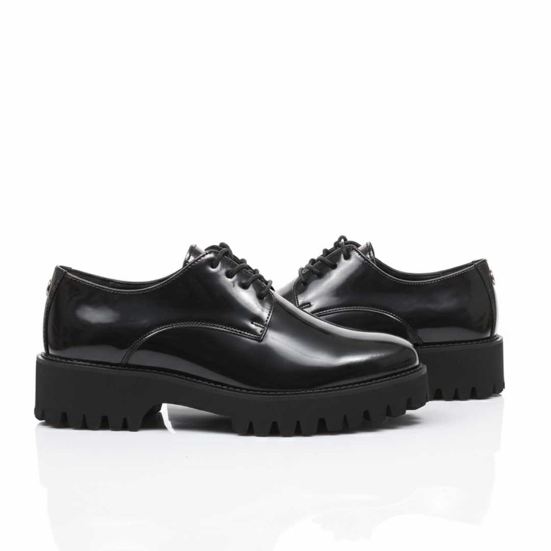 Glossy Black Chunky Oxford Shoes - Image 2