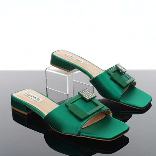 Emerald Elegance Satin Mules