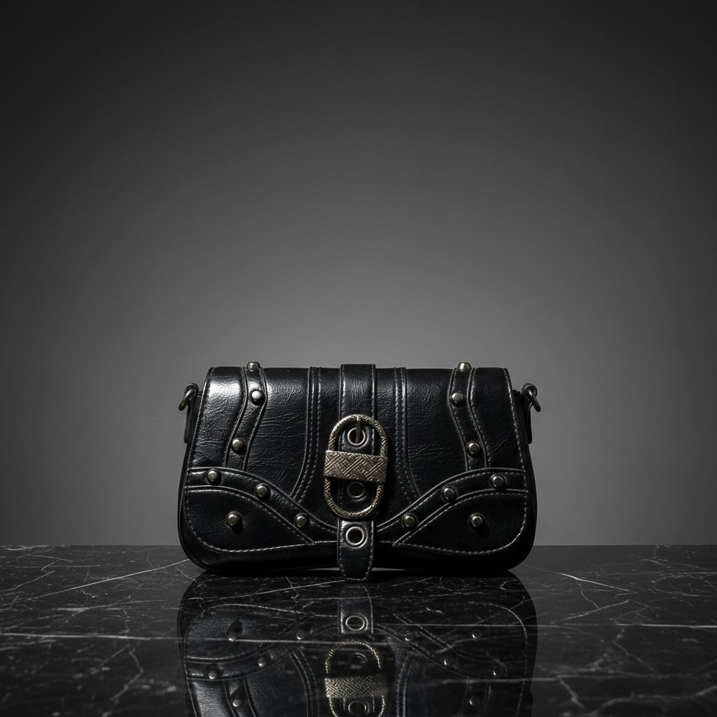 Midnight Edge Studded Leather Clutch