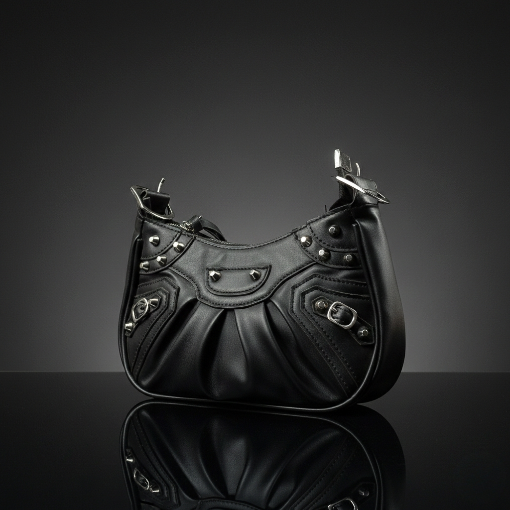 Midnight Edge Studded Shoulder Bag