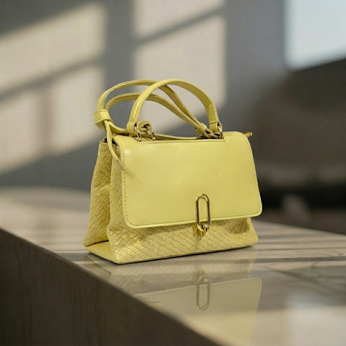 Sunbeam Luxe Woven Leather Top Handle Bag