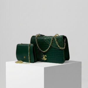  Emerald Luxe Croc-Effect & Smooth Leather Chain Bag Duo - CH