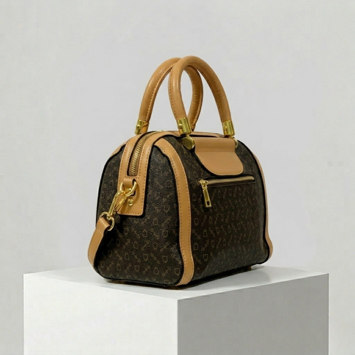 LuxeCraft Signature Brown & Tan Leather Satchel