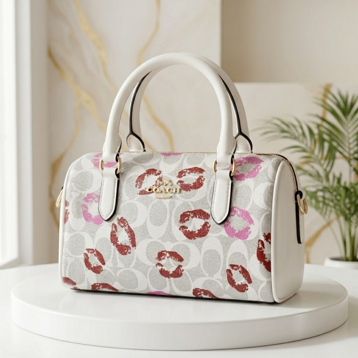 Coach Signature Kiss Print Mini Satchel – Chalk White Handbag