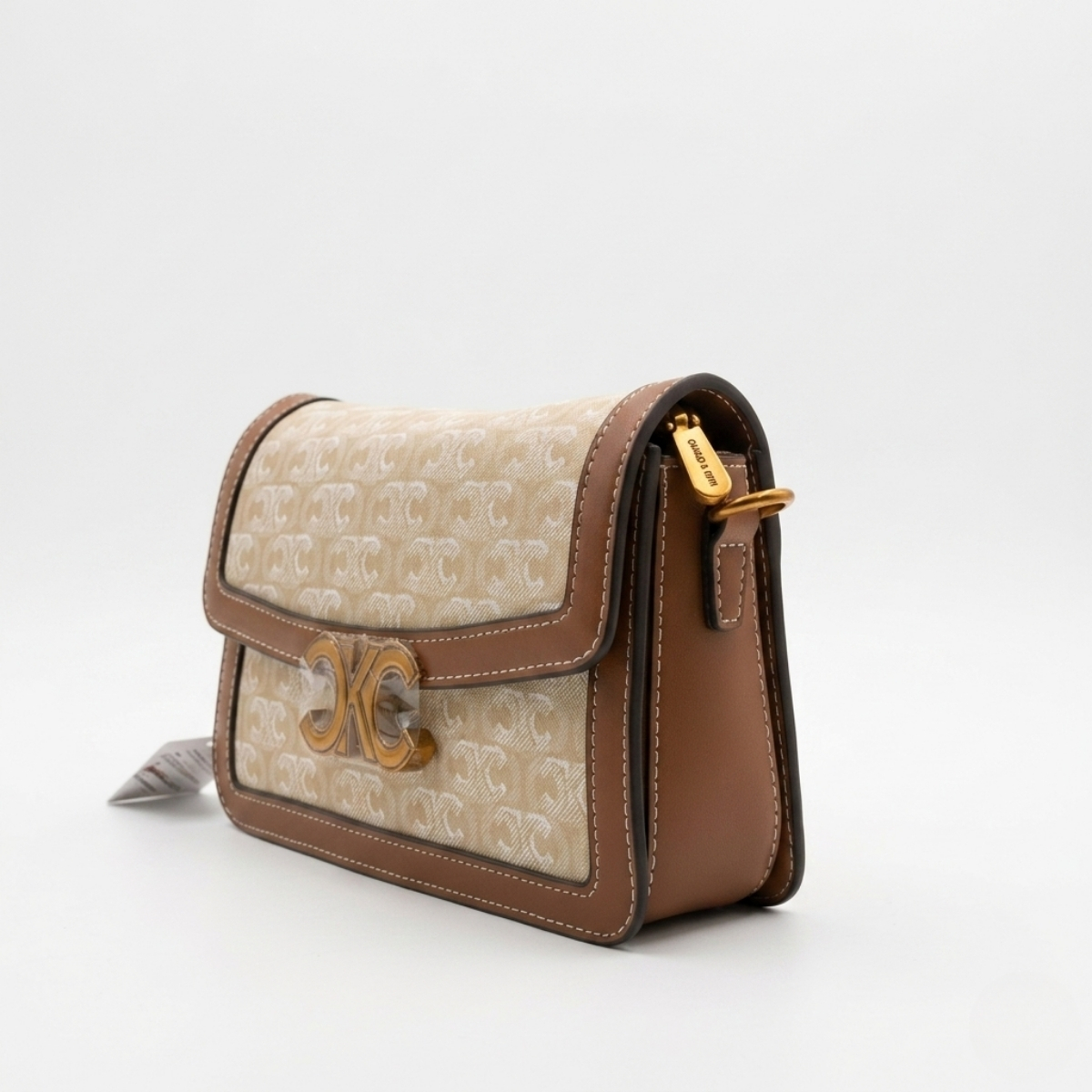  LuxeCharm Tan & Brown Monogram Crossbody Bag CL