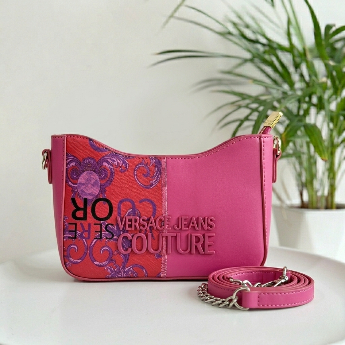 Versace Jeans Couture Pink Baroque Accent Crossbody Bag