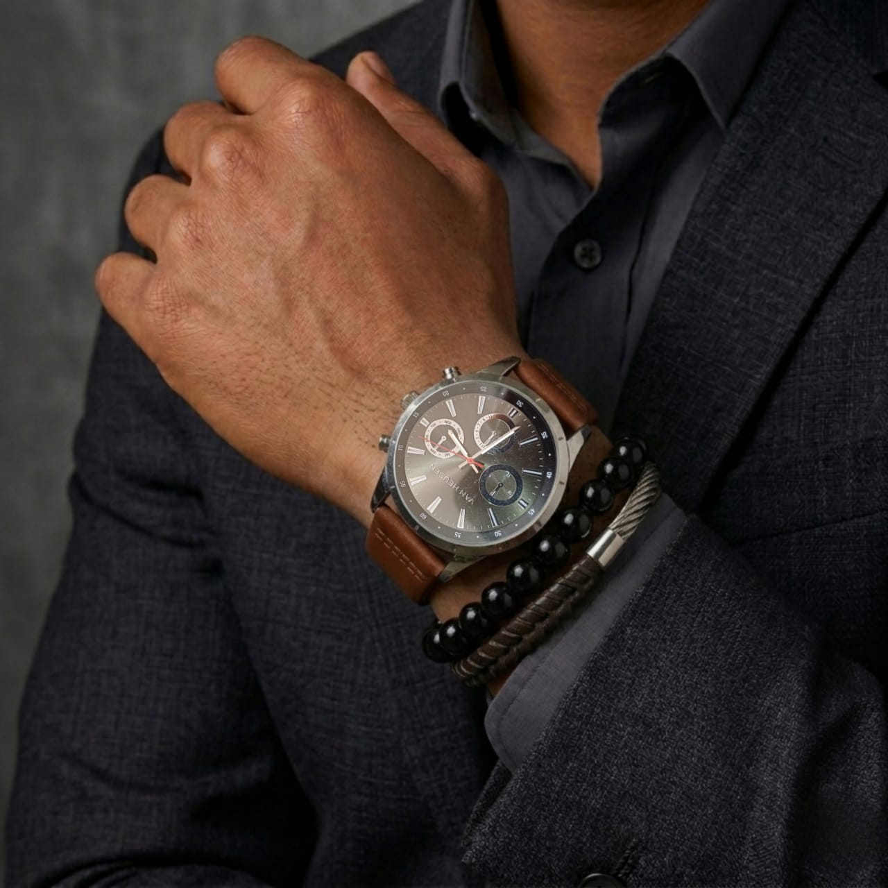 Classic watch and tailored fashion details for elegant style